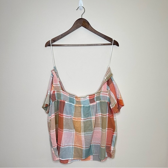 Alexander Jordan Off the Shoulder Cotton Summer Blouse Plaid Multi Colour Medium - Picture 2 of 6
